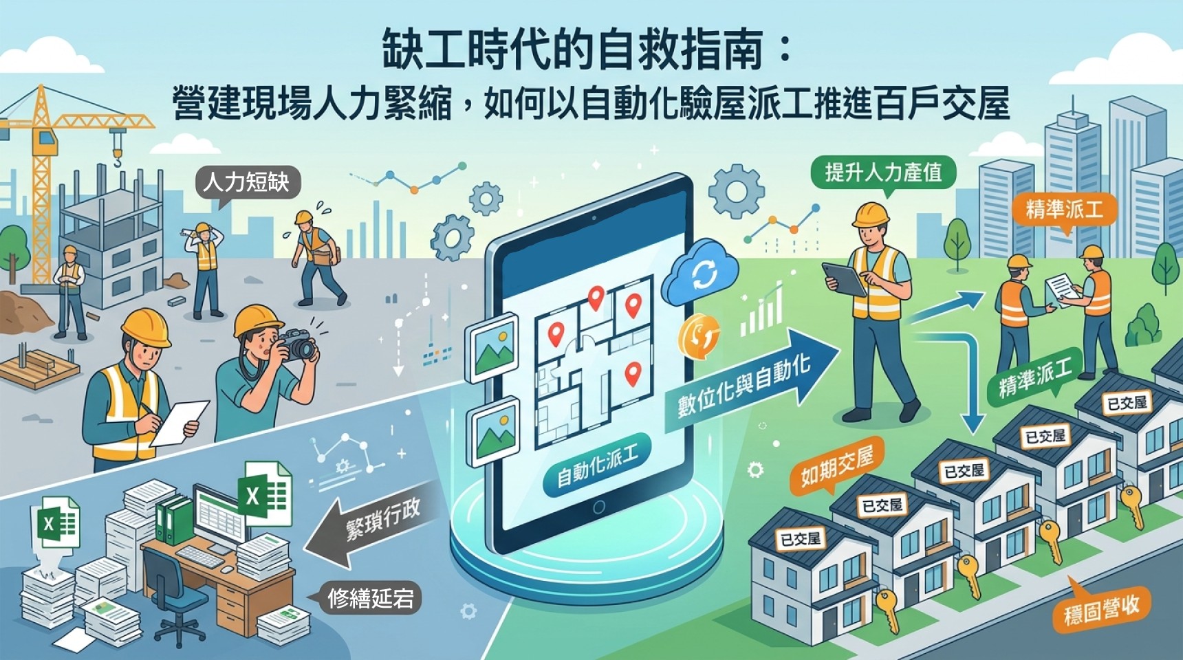 缺工時代的自救指南：營建現場人力緊縮，如何以自動化驗屋派工推進百戶交屋